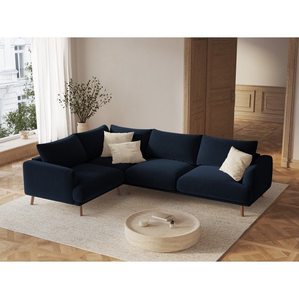 Temno modra žametna kotna sedežna garnitura (levi kot/v obliki črke L) Naomi – Micadoni -image-1