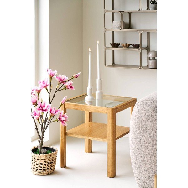 Stranska mizica s stekleno mizno ploščo 40x40 cm Lourmarin – House Nordic-image-1