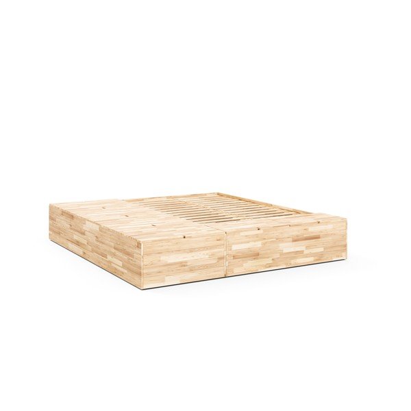 Zakonska postelja iz masivnega bora s prostorom za shranjevanje z letvenim dnom 160x200 cm v naravni barvi Basement Bed – Karup Design
