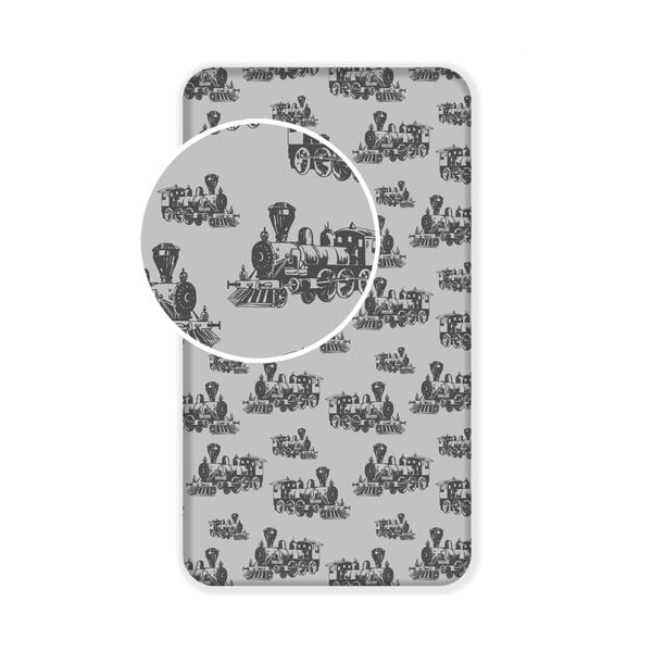 Siva napenjalna bombažna otroška rjuha 90x200 cm Train – Jerry Fabrics