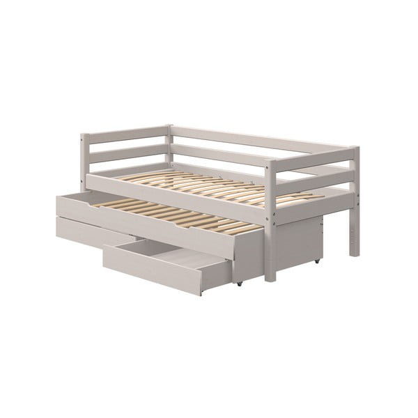 Otroška postelja iz sivega borovega lesa z dodatnim izvlečnim ležiščem in prostorom za shranjevanje Flexa Classic
