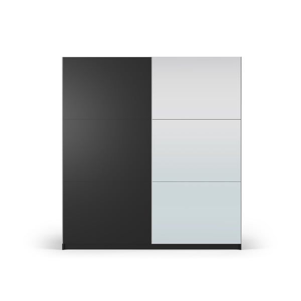 Črna omara z ogledalom in drsnimi vrati 200x215 cm Lisburn - Cosmopolitan Design