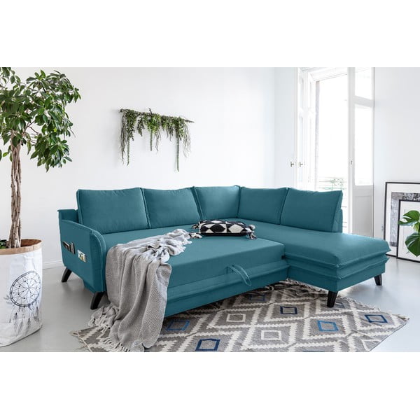 Turkizna kotna raztegljiva sedežna garnitura Miuform Charming Charlie L, desni kot-image-4