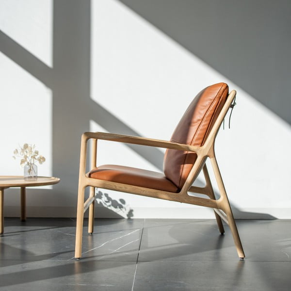 Rjav/naraven usnjen fotelj Dedo – Gazzda-image-3