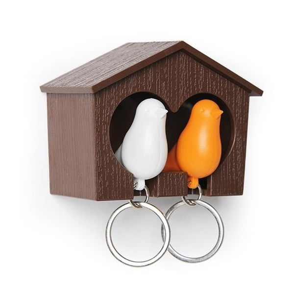 Rjav obesek za ključe z belo in oranžno barvo Qualy obesek za ključe Duo Sparrow
