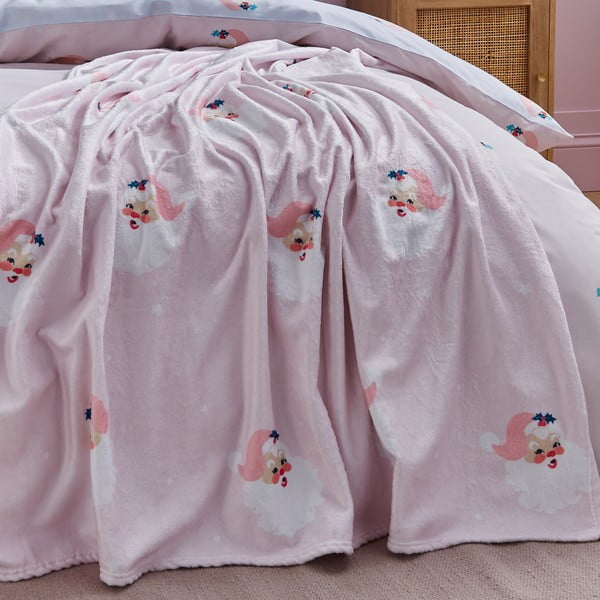 Svetlo rožnata odeja z božičnim motivom iz mikropliša 130x170 cm Vintage Christmas Santa – Catherine Lansfield-image-4