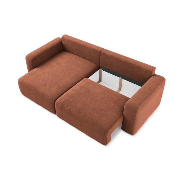 Raztegljiva/s prostorom za shranjevanje kotna sedežna garnitura iz šenilje v barvi terakote (levi kot/z ležalnikom) Kona – Makamii-image-4