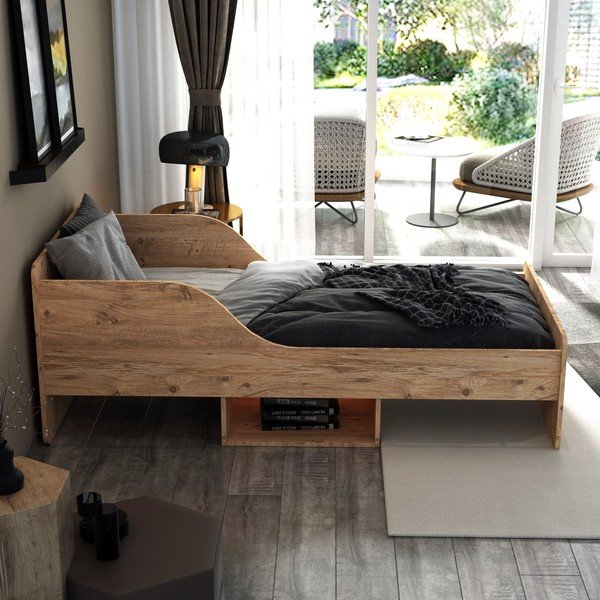 Postelja s prostorom za shranjevanje v naravni barvi 90x190 cm Evren – Kalune Design-image-2