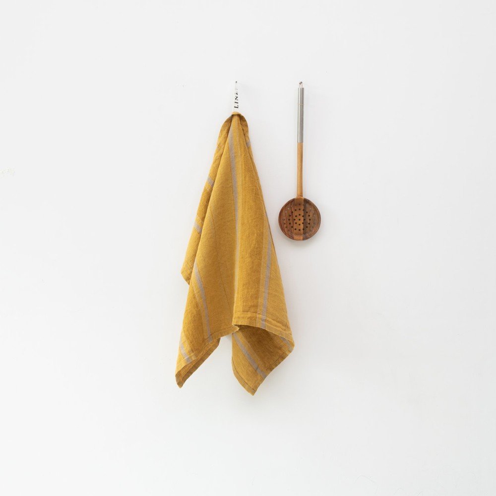 Lanena kuhinjska krpa 65x65 cm Amber Bronze Stripes