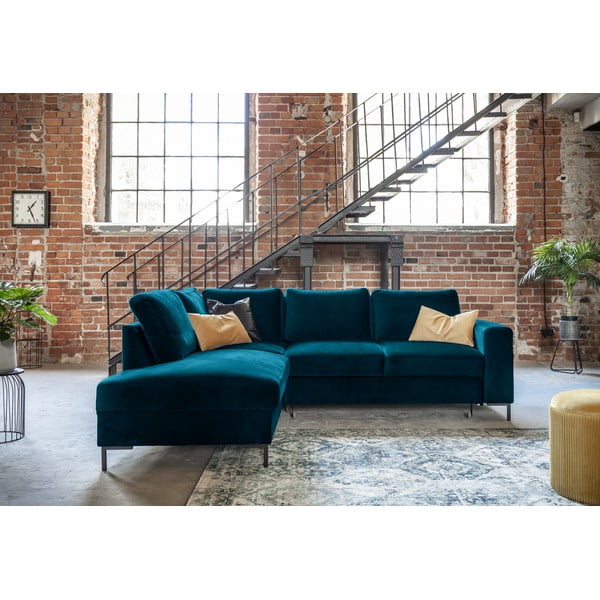 Turkizna žametna raztegljiva kotna sedežna garnitura (levi kot) Lofty Lilly – Miuform-image-4