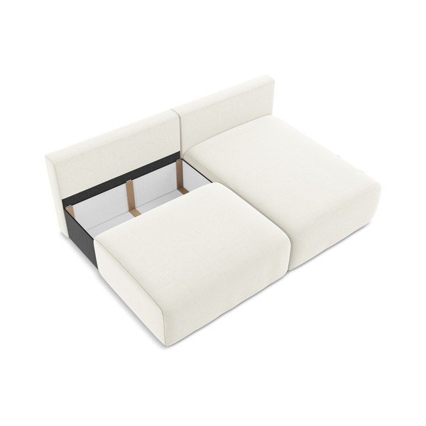 Kremno bela žametna raztegljiva/s prostorom za shranjevanje kotna sedežna garnitura (desni kot/z ležalnikom) Kalena – Makamii-image-4