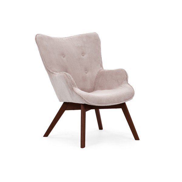 Svetlo rožnat fotelj iz rebrastega žameta Niko – Ropez