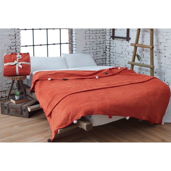 Opečnato oranžno pregrinjalo iz flisa 150x200 cm Pom Pom – Mijolnir-image-1