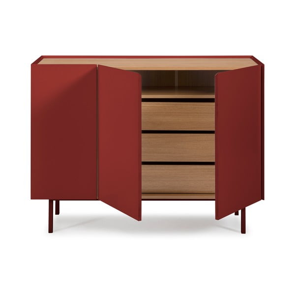 Rdeča nizka komoda v hrastovem dekorju 110x85 cm Arista – Teulat-image-3