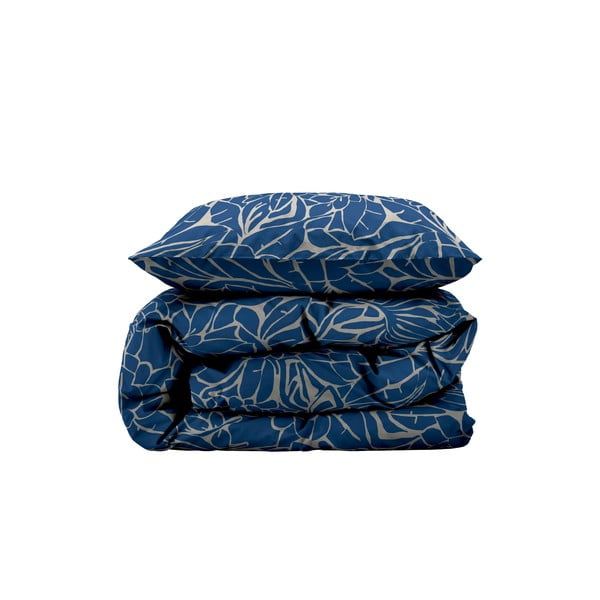 Modra enojna podaljšana posteljnina iz damasta 140x220 cm Abstract leaves – Södahl