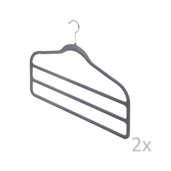 Komplet 2 sivih obešalnikov za hlače Domopak Velvet-image-1