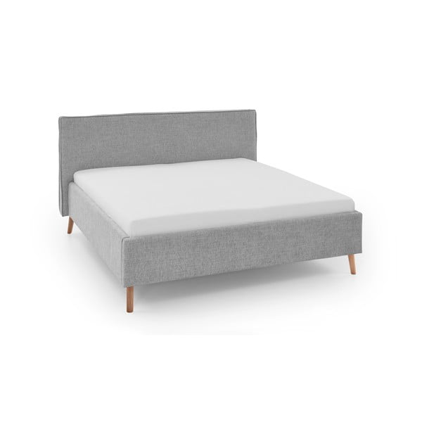 Svetlo siva oblazinjena zakonska postelja s prostorom za shranjevanje in letvenim dnom 160x200 cm Riva – Meise Möbel
