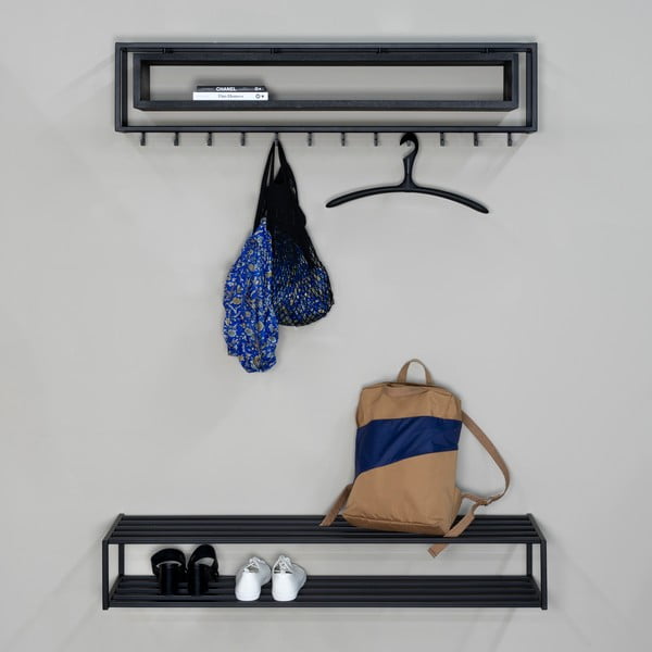 Črna kovinska stenska omarica za čevlje 118x20,5x30,5 cm School – Spinder Design-image-1