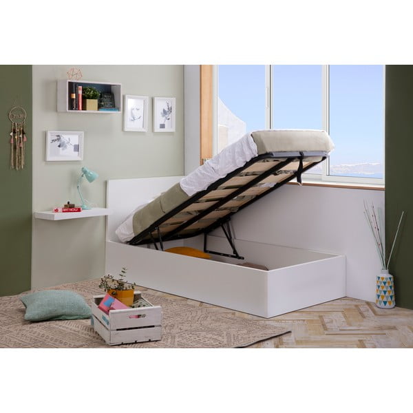 Bela postelja z odlagalnim prostorom in letvenim dnom 90x190 cm Kronos - Marckeric-image-1