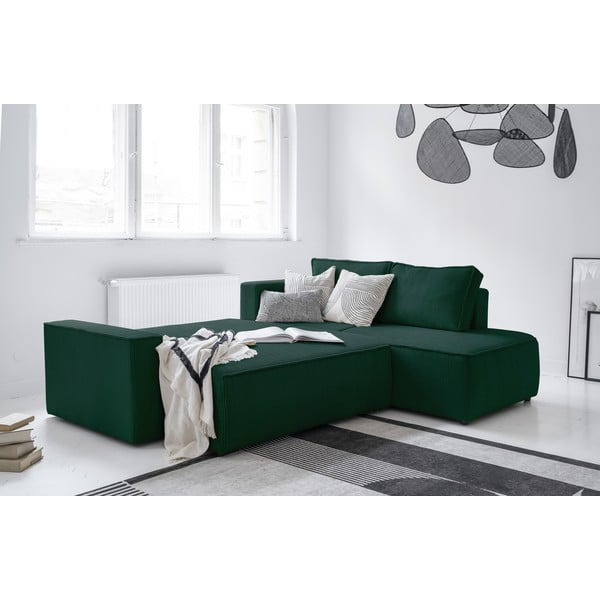 Temno zelena raztegljiva kotna sedežna garnitura iz rebrastega žameta (desni kot) Brave Dave – Miuform-image-4