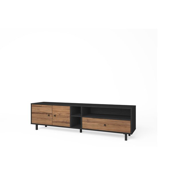 Črna/naravna TV omarica v orehovem dekorju 180x47 cm Roald – Marckeric-image-3