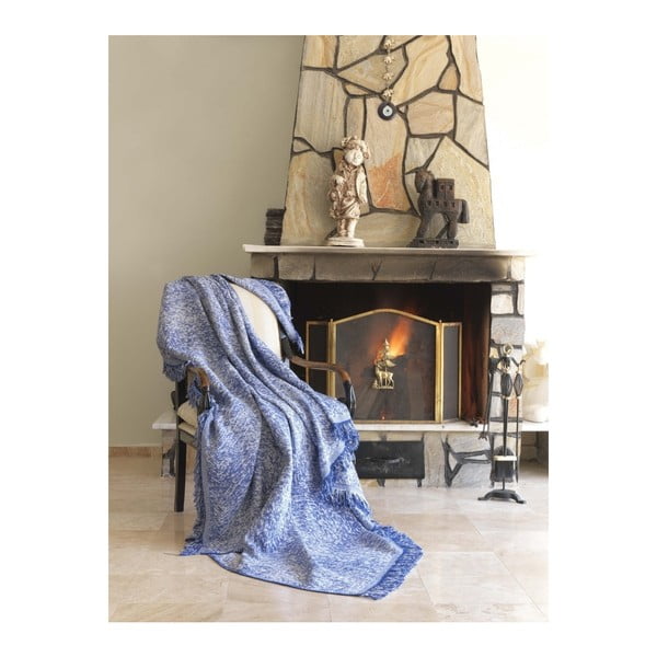 Modra bombažna odeja Mismo Linen, 170 x 220 cm