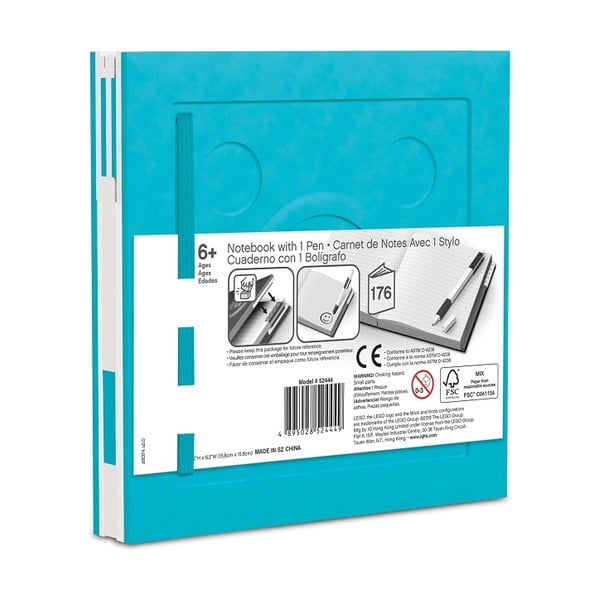 Turkizna kavdratna beležnica z gel pisalom LEGO®, 15,9 x 15,9 cm-image-2