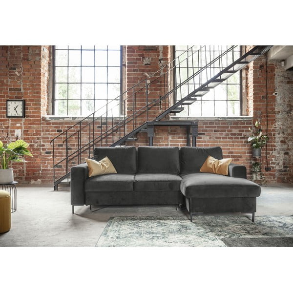 Temno siv žametna sedežna garnitura Miuform Lofty Lilly, desni kot-image-1