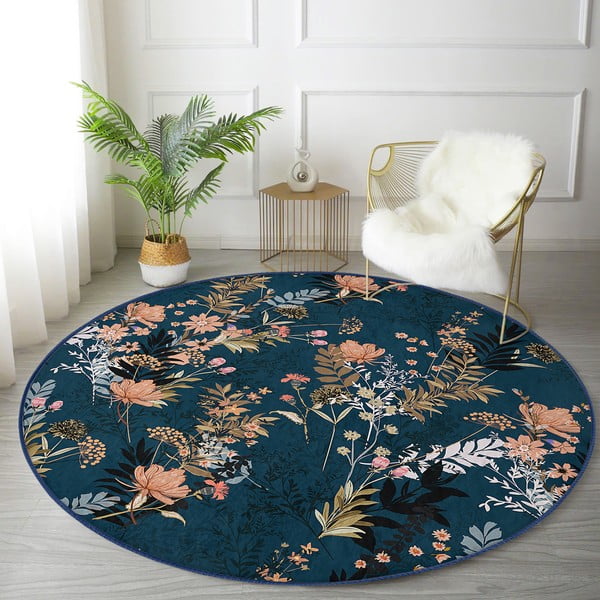 Temno modra pralna okrogla preproga primerna za robotski sesalnik ø 100 cm Comfort – Mila Home-image-4