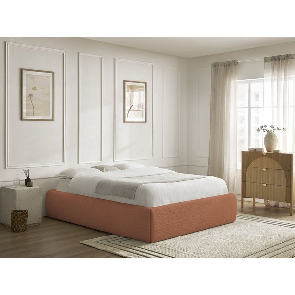 Oranžna oblazinjena zakonska postelja s prostorom za shranjevanje brez vzglavja z letvenim dnom 160x200 cm Inera – Bobochic Paris-image-1