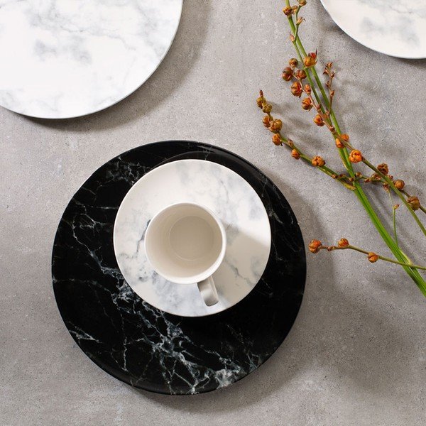 8-delni komplet črno-belih porcelanskih skodelic in podstavkov Villeroy & Boch Marmory-image-1