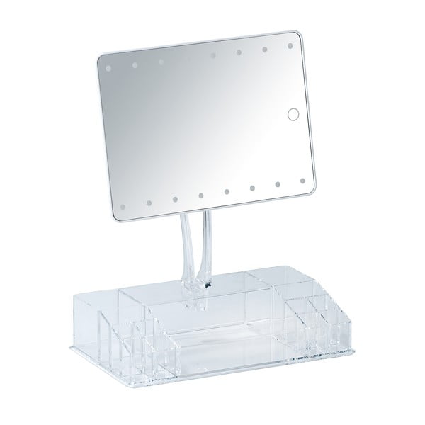 Belo ogledalo za ličenje z LED osvetlitvijo in organizatorjem za ličila Farnese-image-1