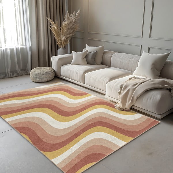 Oker rumena/prašno rožnata pralna preproga 160x230 cm Creamy Strawberry Swirl – Mila Home-image-1