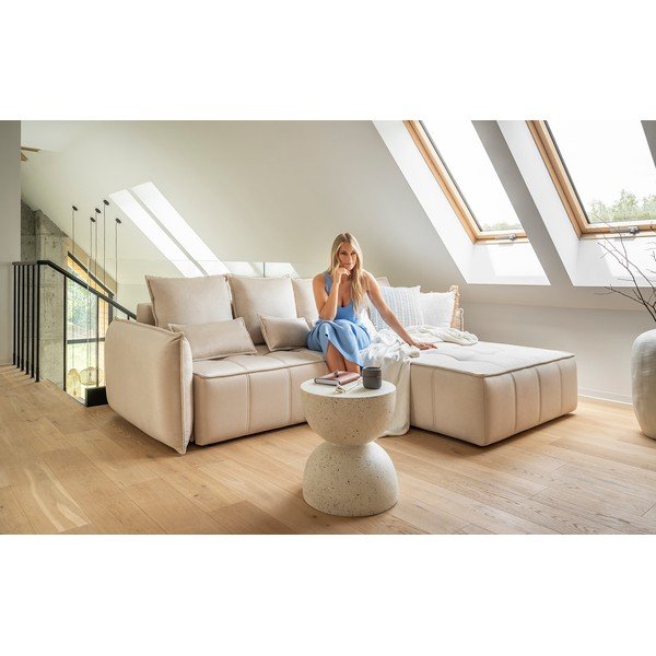 Bež žametna raztegljiva/s prostorom za shranjevanje kotna sedežna garnitura (levi kot/z ležalnikom) Campo – ELTAP-image-1