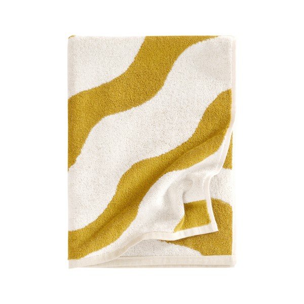 Rumena/kremno bela bombažna brisača 50x70 cm Waves – Jotex