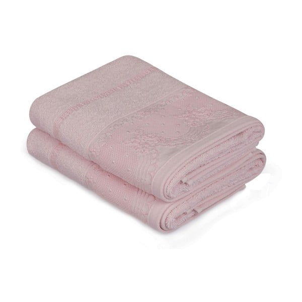 Komplet dveh rožnatih baročnih brisač, 90 x 50 cm