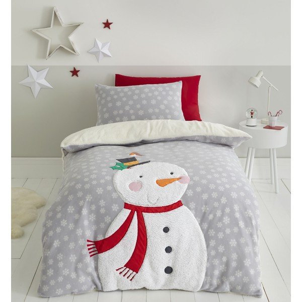 Siva posteljnina iz mikropliša Catherine Lansfield Cosy Snowman, 200 x 200 cm-image-1