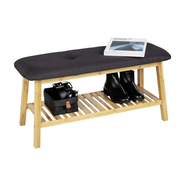 Črna/naravna bambusova omarica za čevlje s klopjo Ecori – Wenko-image-4