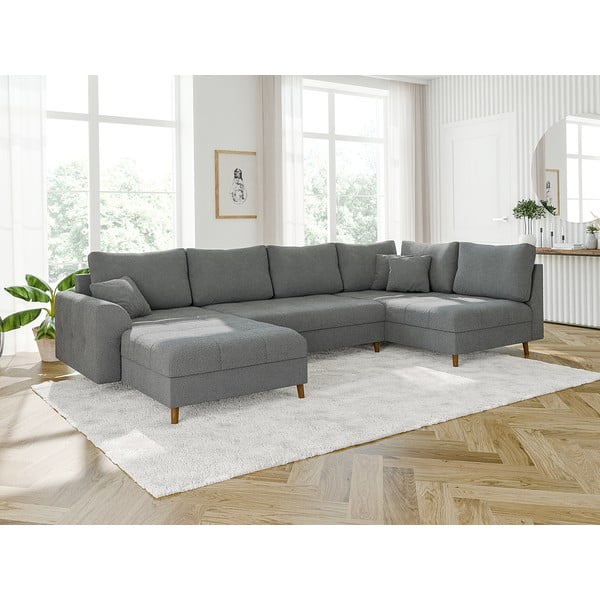 Siva kotna sedežna garnitura iz tkanine bouclé (levi kot/v obliki črke "U") Ariella – Ropez-image-3