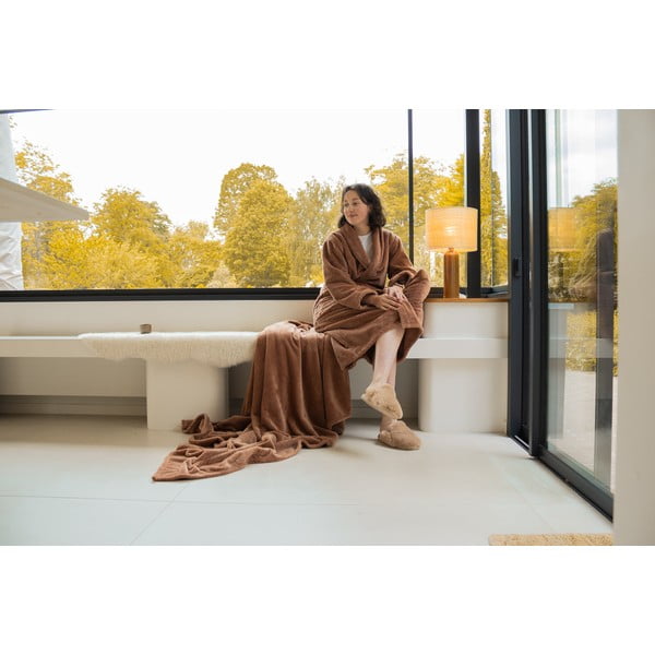 Rjav kopalni plašč iz mikropliša velikosti L/XL Pippa – Tiseco Home Studio-image-3