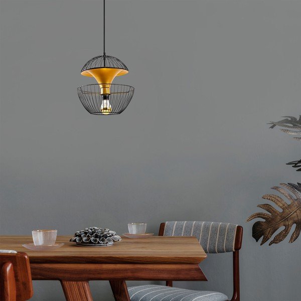 Črna/zlata viseča svetilka s kovinskim senčnikom ø 30 cm Telmander – Opviq lights-image-2