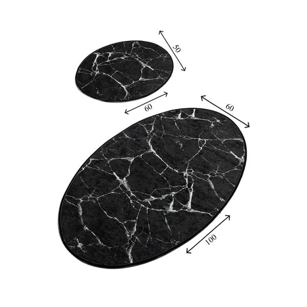 Komplet 2 črnih ovalnih kopalniških preprog Foutastic Marble-image-2