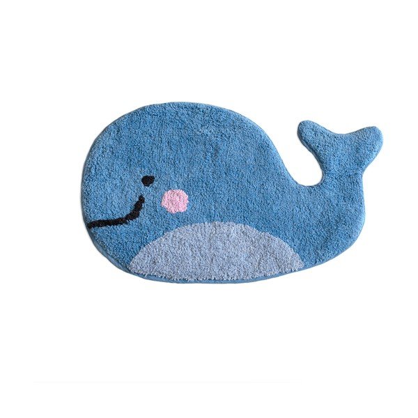 Modra bombažna kopalniška preproga Mr. Fox Blue Whale, 69 x 44 cm