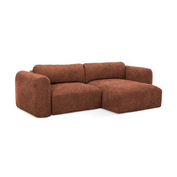 Raztegljiva kotna sedežna garnitura iz šenilje v barvi terakote s prostorom za shranjevanje (desni kot/z ležalnikom) Mele – Makamii-image-2