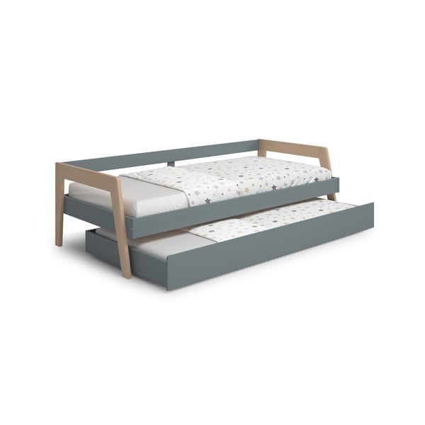 Zelena/prašno zelena otroška postelja iz masivnega bora z dodatnim ležiščem s prostorom za shranjevanje z letvenim dnom 90x200 cm Carrie – Marckeric-image-2