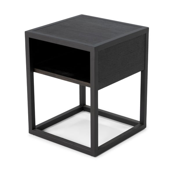 Črna nočna omarica s hrastovo mizno ploščo s policami Diva – Spinder Design