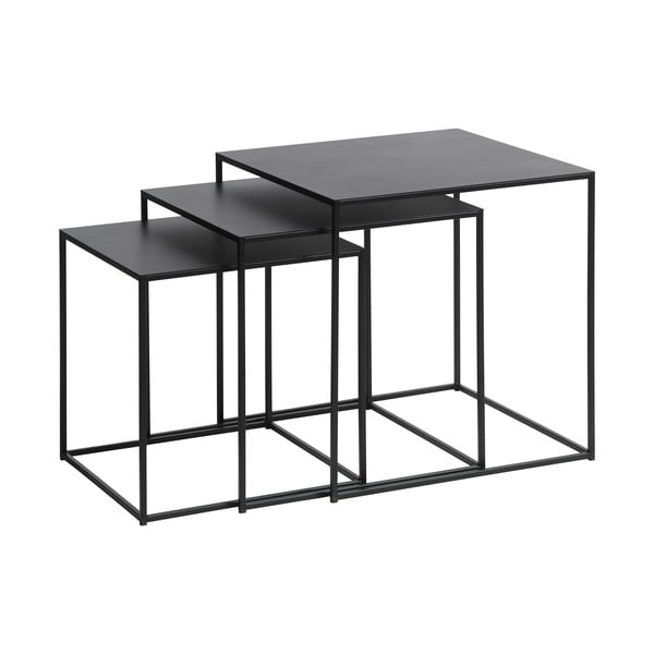 Črne kovinske mizice v kompletu 3 ks 50x50 cm Pebble – Unique Furniture