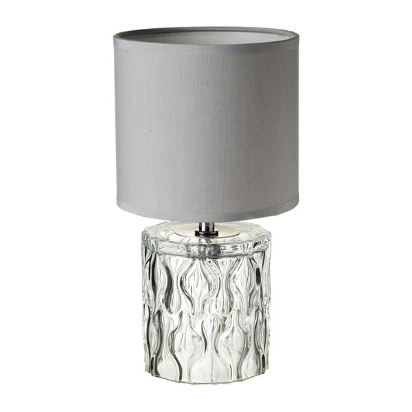 Svetlo siva steklena namizna svetilka s tekstilnim senčnikom (višina 29 cm) – Casa Selección