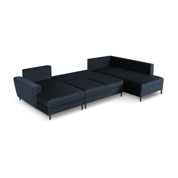 Temno modra žametna raztegljiva kotna sedežna garnitura s prostorom za shranjevanje (desni kot/v obliki črke "U") Kyoto – Cosmopolitan Design-image-2