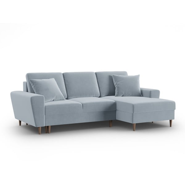 Svetlo modra žametna raztegljiva kotna sedežna garnitura s prostorom za shranjevanje (desni kot/z ležalnikom) Kyoto – Cosmopolitan Design-image-4